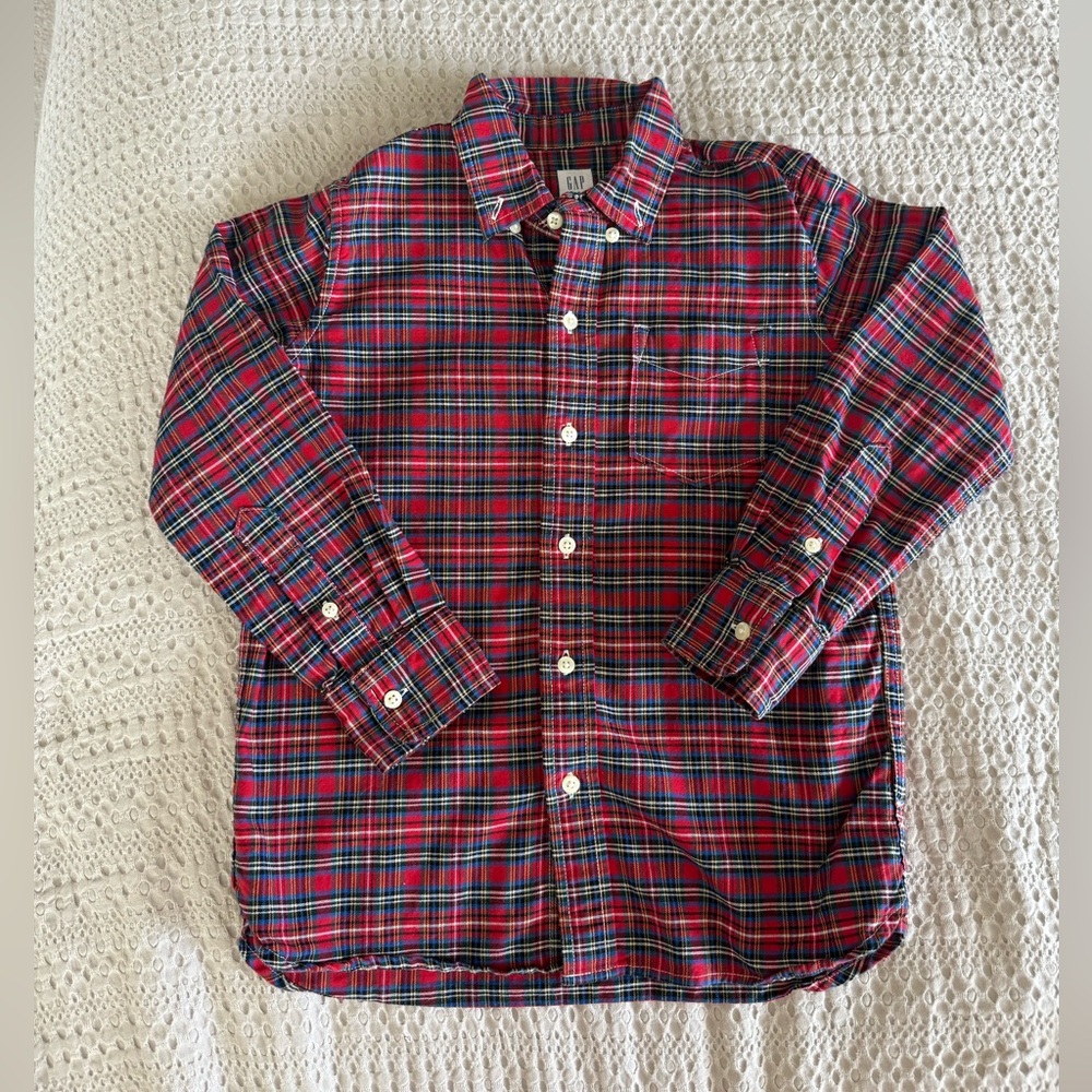 GAP Kids Red and Green Plaid Kids Button-Down Shirt